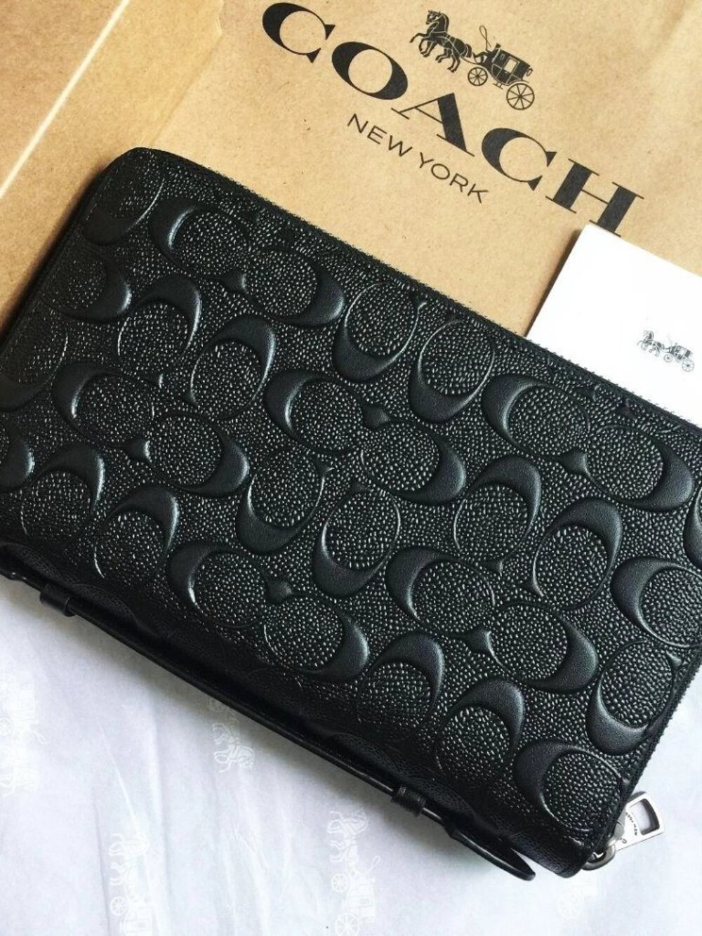 Coach Men's Travel Organizer Double Zip Embossed Signature Mahogany 93425